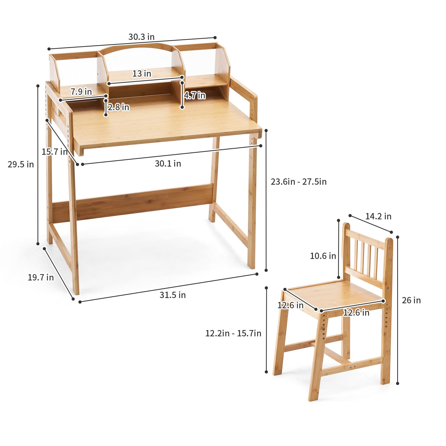 UNICOO Kids Desk and Chair Set - Ergonomic Study Desk for Children with Matching Chair - Durable Modern Homework & Art Station for Boys & Girls (Nature Theme) - Perfect for Homeschooling, Online Learning & Creative Activities