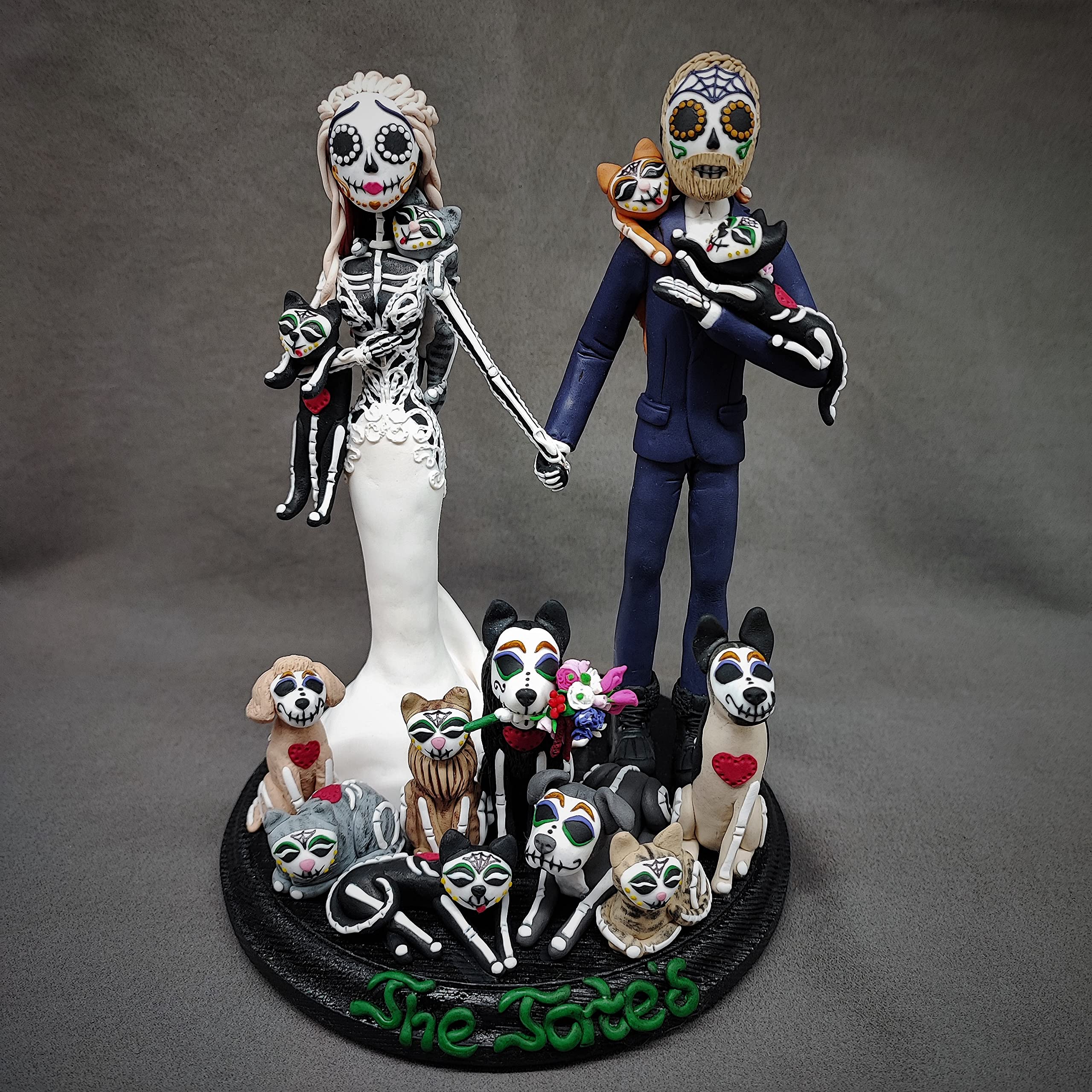 Mexican Day of The Dead Wedding Cake Toppers - Handmade Sugar Skull Decorations for Wedding, Quinceañera & Halloween Celebrations