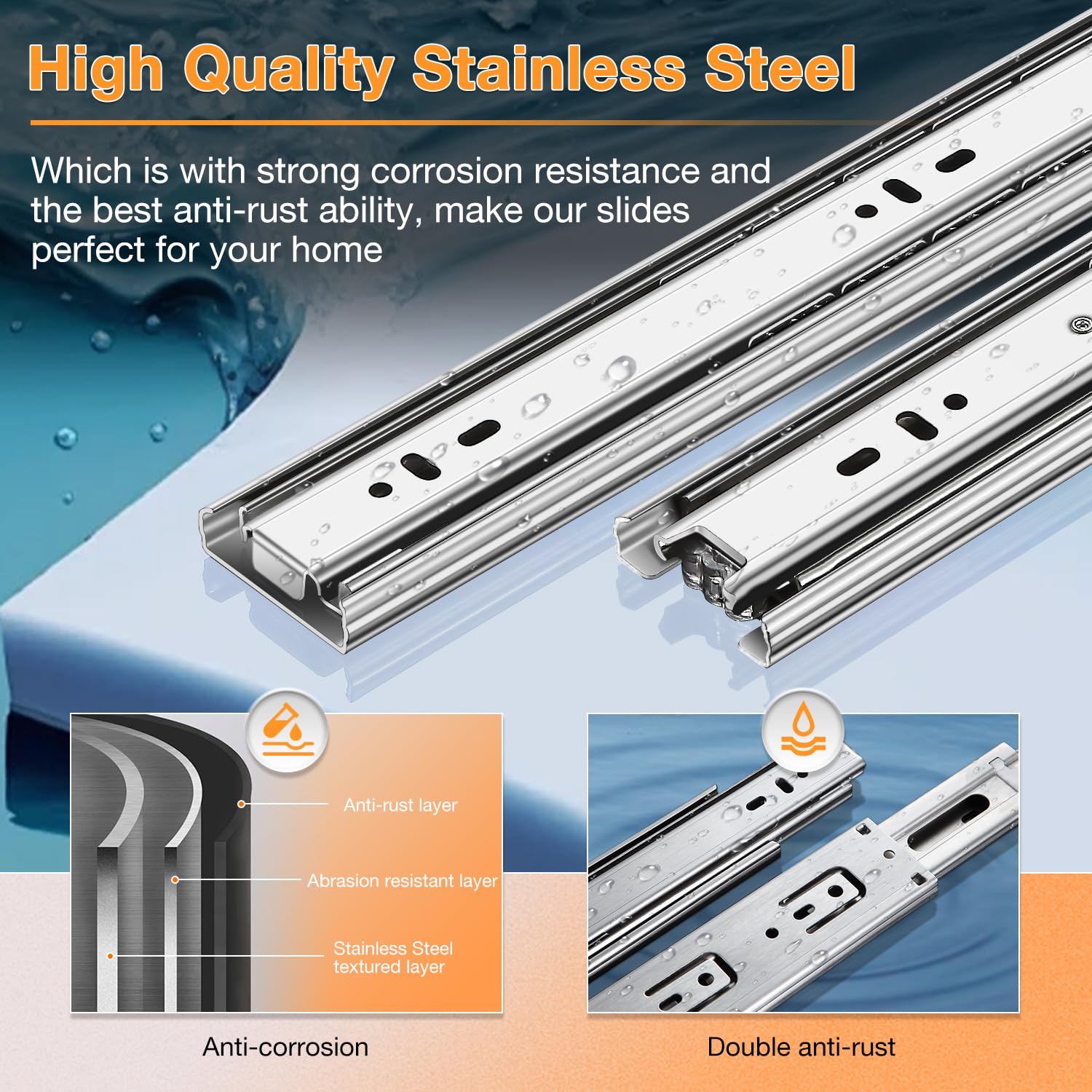 YENUO 5 Pairs Heavy Duty Stainless Steel Ball Bearing Drawer Slides - 22 Inch Full Extension Side Mount Rails for Cabinets, Dressers & Furniture (100 LB Load Capacity) | Perfect for Kitchen, Office & Garage Storage Organization