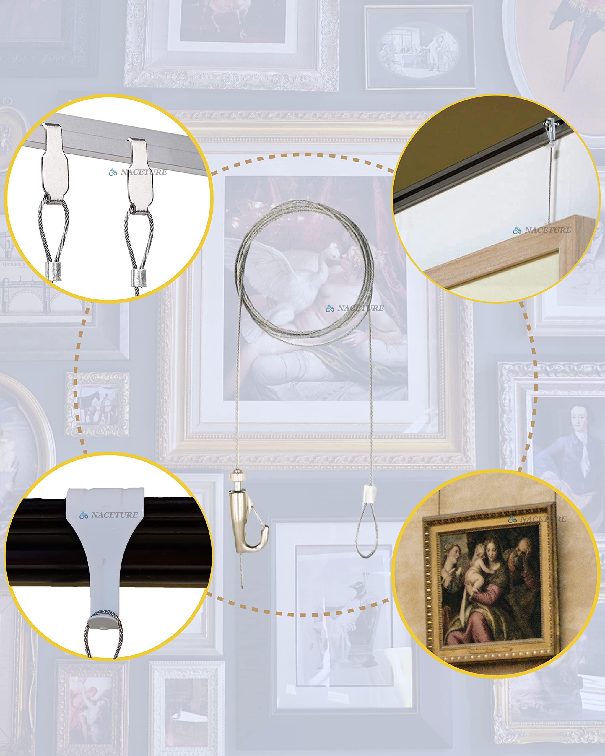 **Picture Hanging Kit – 6 White Rail Hooks, 72