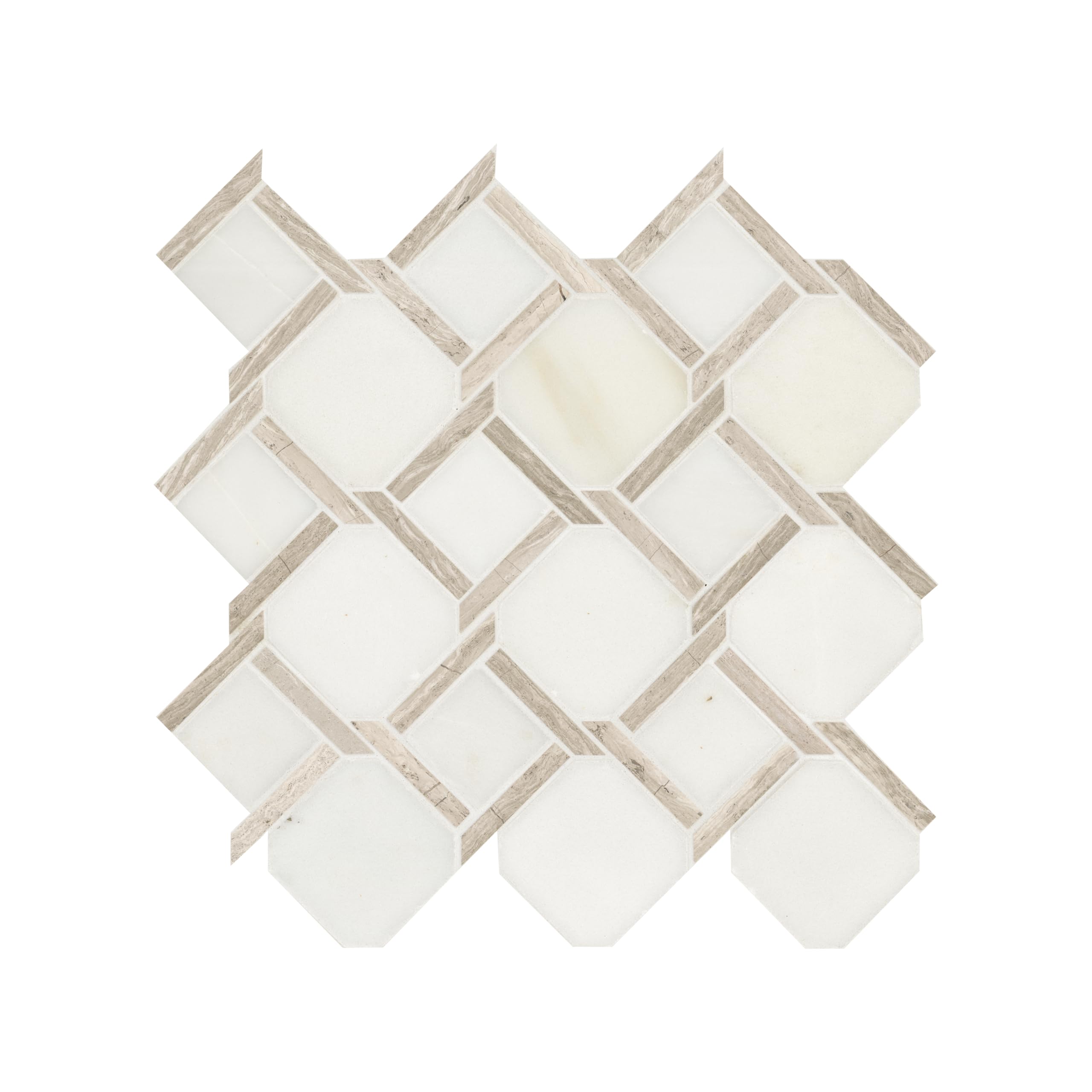 MSI Marble Mosaic Tile 12x12 in - Geometric Polished White & Beige Mesh-Mounted for Bathroom, Kitchen Backsplash, Floor & Countertop - 10 Sq Ft - Perfect for Modern Home Decor & Luxury Interior Design
