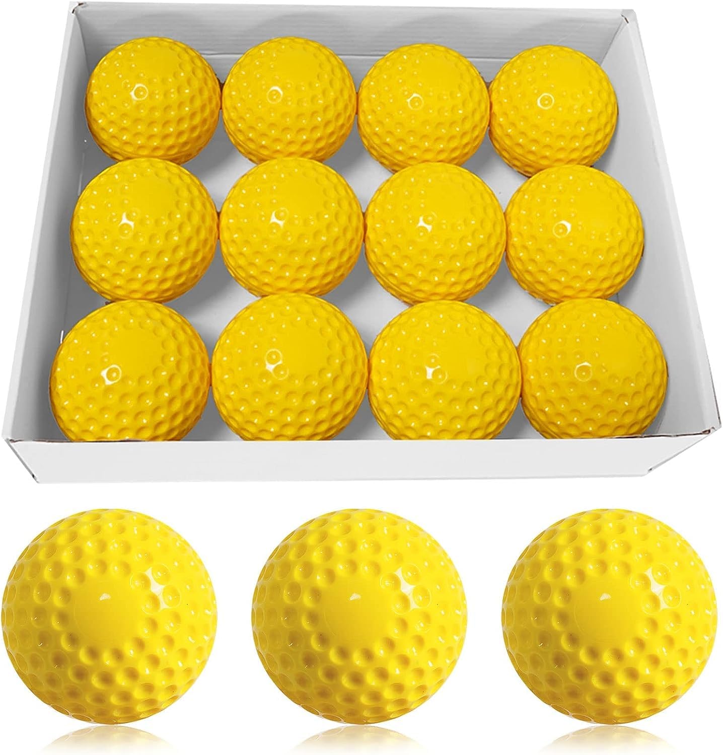 12 Pack Yellow Dimpled Baseballs - 9-Inch Pitching Machine Practice Balls for Hand-Eye Coordination, Hitting & Fielding Training | Perfect for Baseball Drills, Batting Cage & Youth Sports Practice