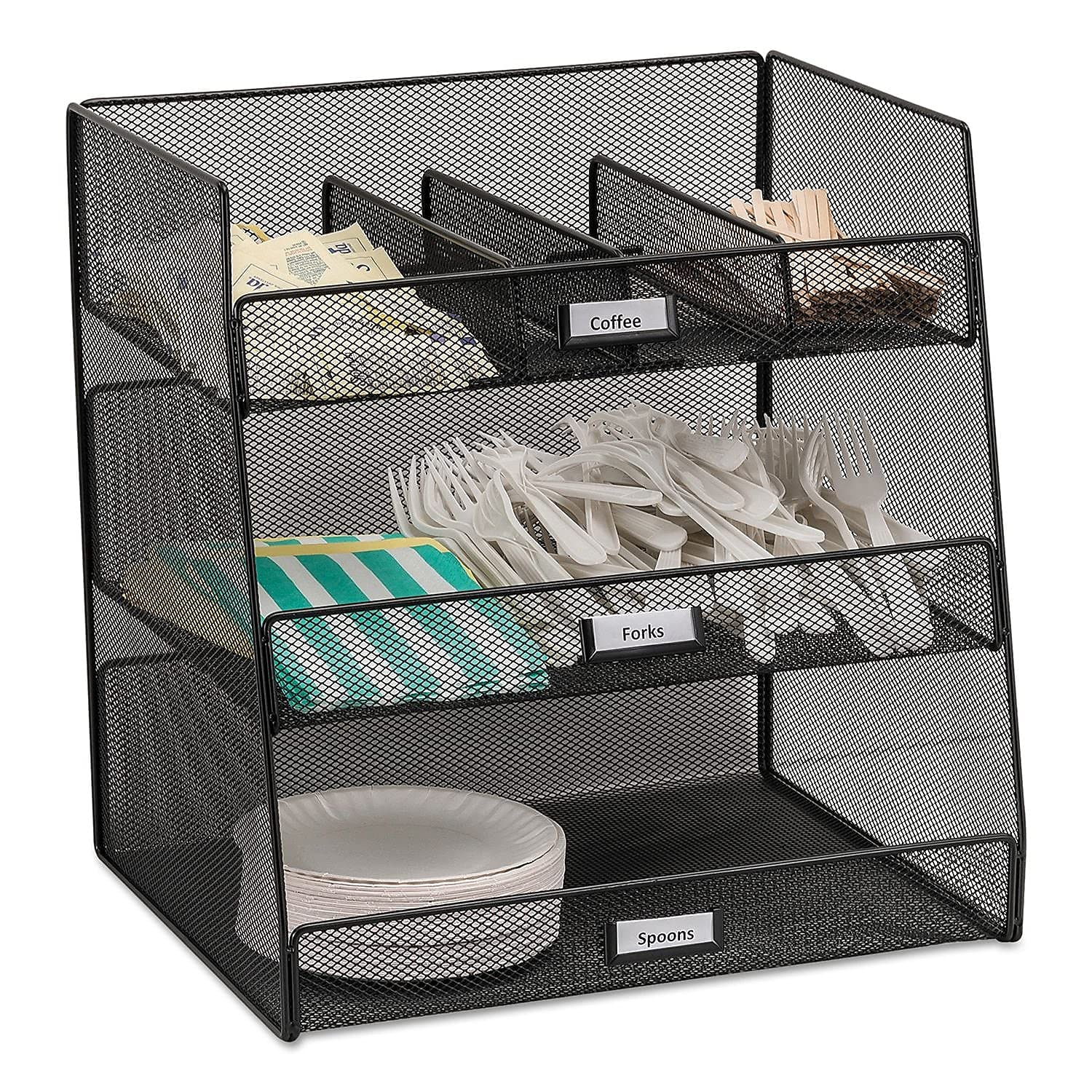 Safco 3293BL Onyx Mesh Break Room Organizer - Black Office Supplies for Kitchen, Pantry & Desk Storage | Perfect for Office, Home & School Organization