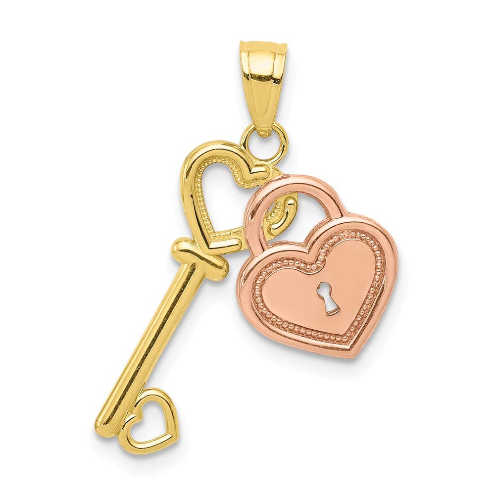 10K Two-Tone Gold Heart & Key Charm Pendant - Perfect for Necklaces, Bracelets & Gift Giving