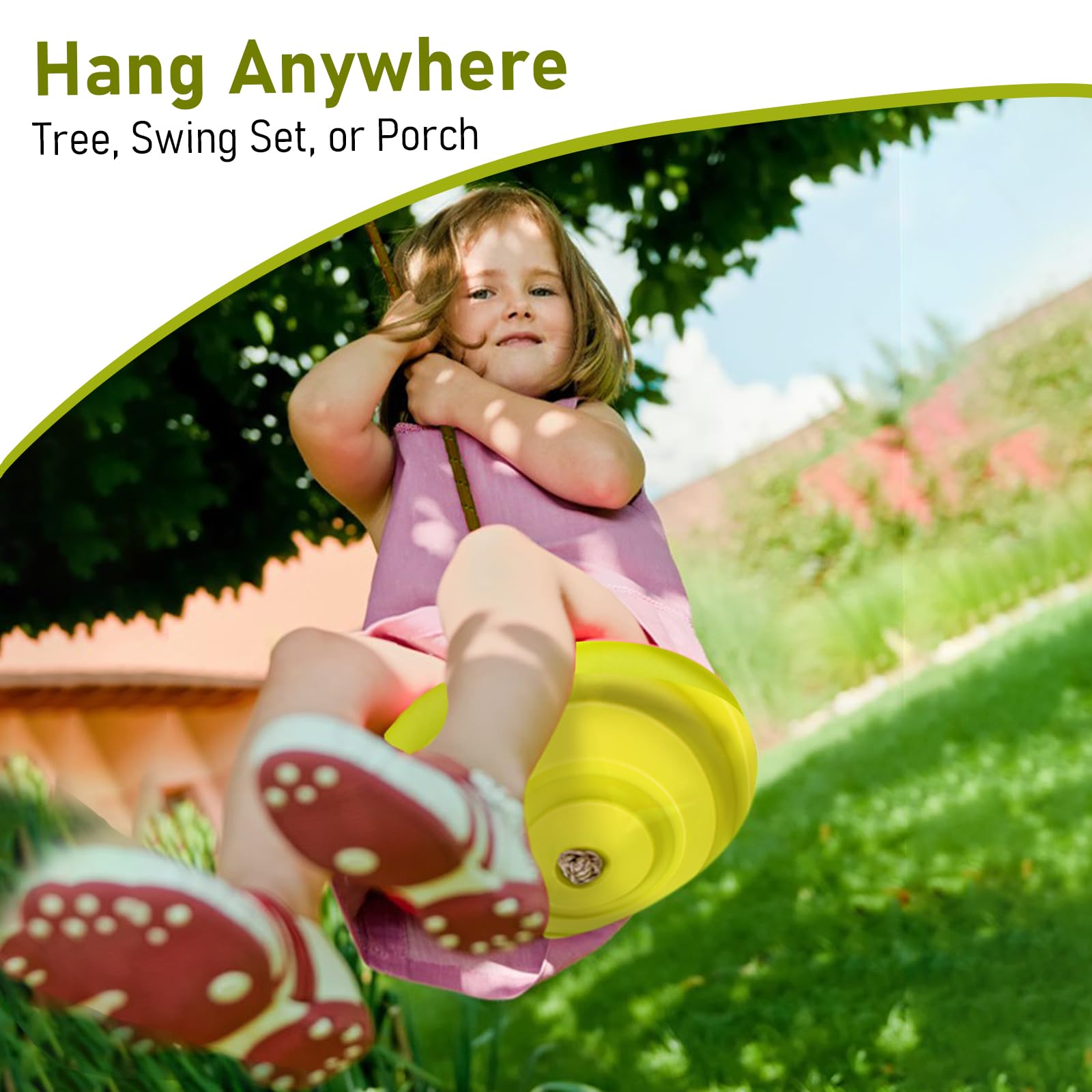 IFOYO Round Tree Swing Disc - Heavy Duty Kids Swing Seat for Outdoor Backyard, Playground & Garden - Supports 220lbs/100kg for Children Ages 3-10 Years (Yellow) - Perfect for Backyard Fun, Playdates & Outdoor Adventures