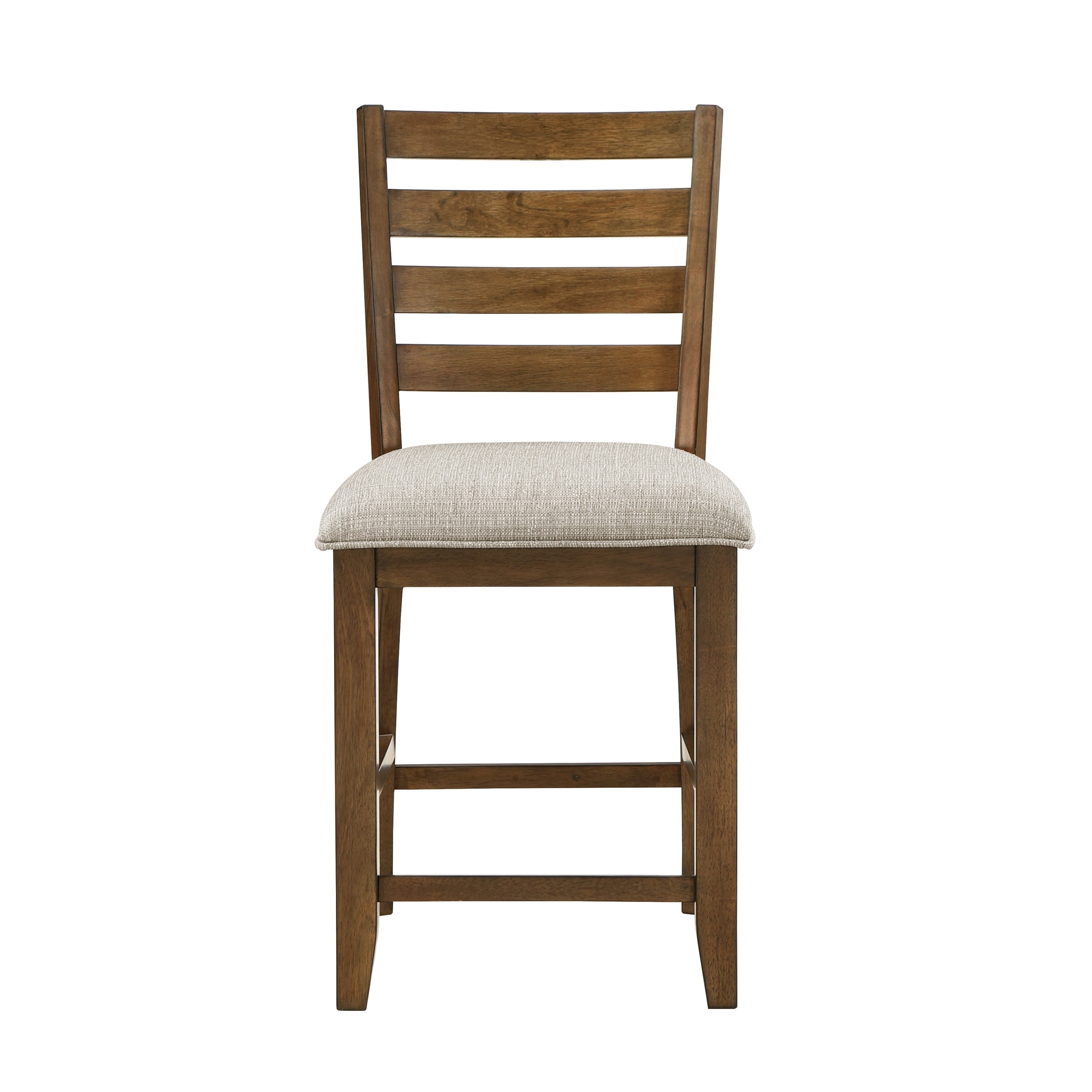 2-Piece Counter Height Chairs Set - Traditional Cherry Finish Wood Frame with Beige Upholstery - Bar Stools for Kitchen Island, Breakfast Nook & Dining Room Furniture