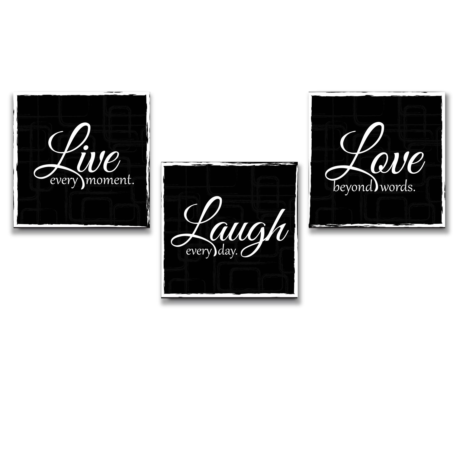 Wall26 Live Laugh Love - 3 Piece Canvas Wall Art Set - Gallery Wrapped Framed Paintings on Wooden Stretcher Bars - Colorful Home Decor with Inspirational Quote - Ready to Hang Black & White Wall Art for Living Room, Bedroom & Office Decor