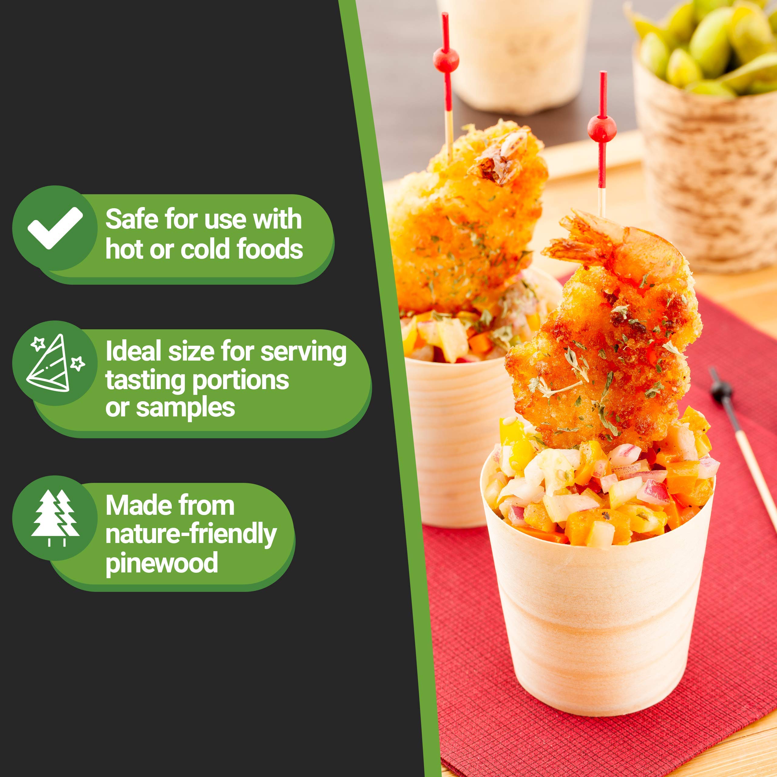 Restaurantware 3oz Appetizer Cups - 200 Pack Disposable Wooden Tasting Cups | Eco-Friendly Shaved Pinewood Dessert Bowls for Catering, Weddings, Parties | Perfect for Samples, Snacks, Ice Cream & Small Bites