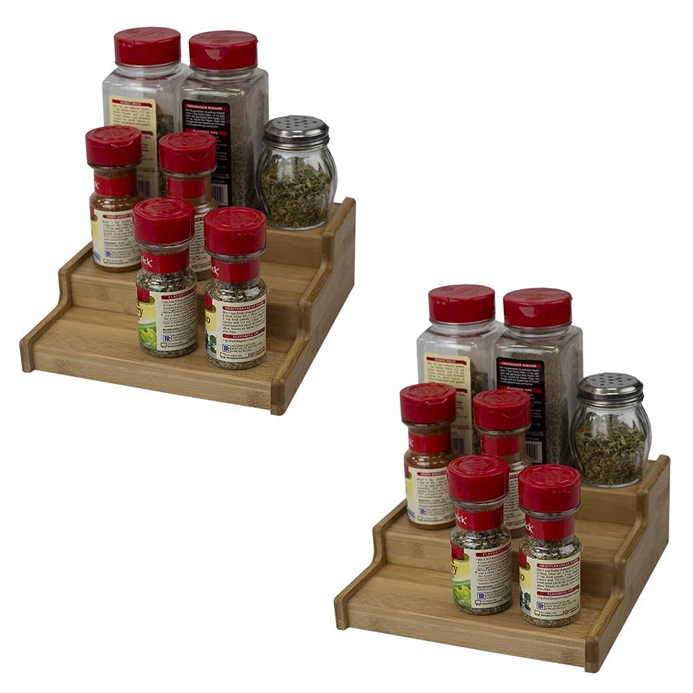 Expandable 3-Tier Bamboo Spice Rack Organizer - Eco-Friendly Pull-Out Shelf for Kitchen Seasoning Storage | Perfect for Pantry, Countertop & Cabinet Organization