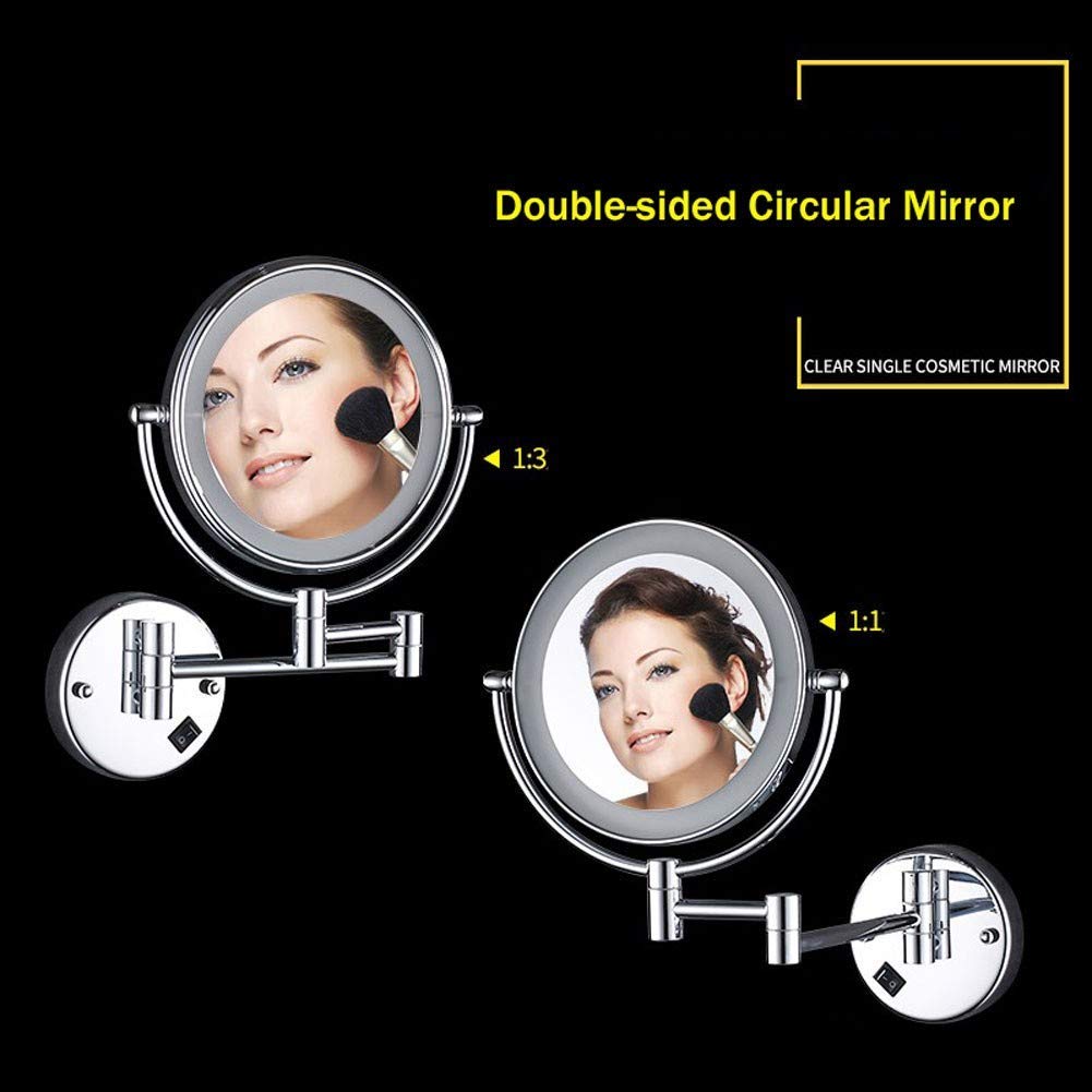 8 Inch LED Illuminated Makeup Mirror with 5X Magnification - 360° Rotating Wall Mounted Vanity Mirror for Bathroom, Shaving & Dressing - Extendable Arm for Concealed Installation (Perfect for Home, Salon & Hotel Use)
