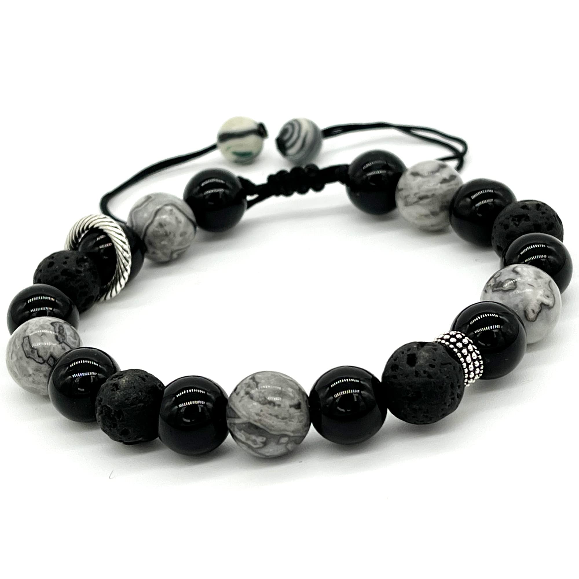 ARTSY Crafts Natural Gemstone Beads Bracelets for Men - Black Onyx Semi-Precious Stone Adjustable 7-9 Inch Wristbands, Grounding Chakra Healing Crystal Beaded Bracelet for Meditation, Anxiety Relief & Spiritual Wellness | Perfect for Yoga, Mindfulness Practice & Gift Giving