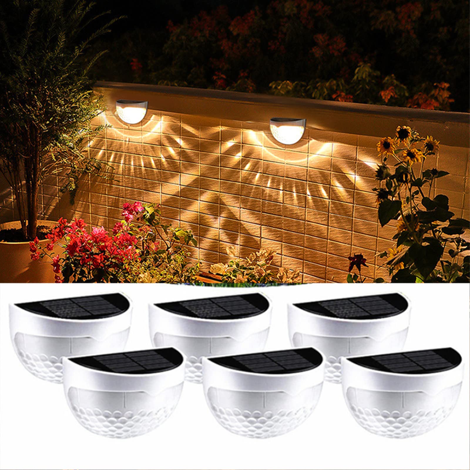 6 Pack Solar Fence Lights - Waterproof Outdoor Solar Powered Deck Lighting for Fence, Stairs, Steps, Posts & Walls (White) | Perfect for Garden, Pathway, Patio & Backyard Illumination