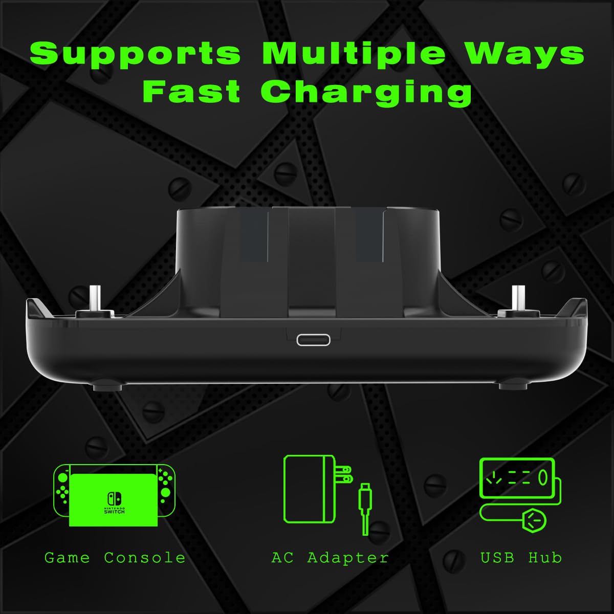 Nintendo Switch Controller Charger Dock - 6-in-1 Charging Station for JoyCon & Pro Controller with LED Indicator & USB Cable | Also Compatible with PS5 Controller | Perfect for Gaming Setup & Multiplayer Sessions