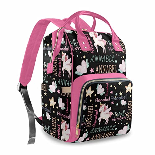 Custom Unicorn Pink Personalized Diaper Backpack with Name - Large Waterproof Baby Boy Girl Nursing Organizer - Travel Daypack for Mom Gifts | Perfect for Daycare, Park Outings & Family Vacations