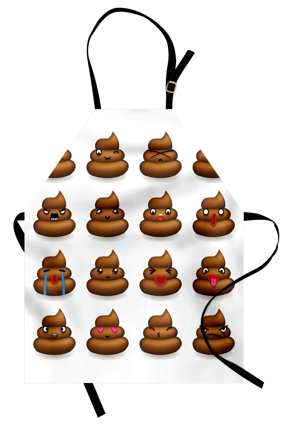 Ambesonne Poop Emoticon Apron - Funny Digital Doodle Kitchen Bib with Adjustable Neck for Cooking, Baking & Gardening - Unisex Adult Apron in Chocolate White - Perfect for BBQ, Housewarming Gifts & Funny Costume Parties