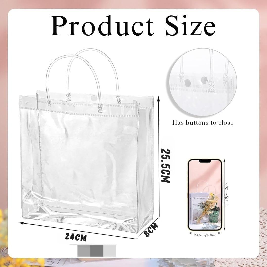 SATYAM KRAFT 6-Pack Clear Plastic Gift Bags with Handles - 25.5cm Height, Perfect for Valentine's Day, Weddings, Birthdays, Parties & Festive Occasions - Great for Party Favors, Wedding Return Gifts & Holiday Present Wrapping