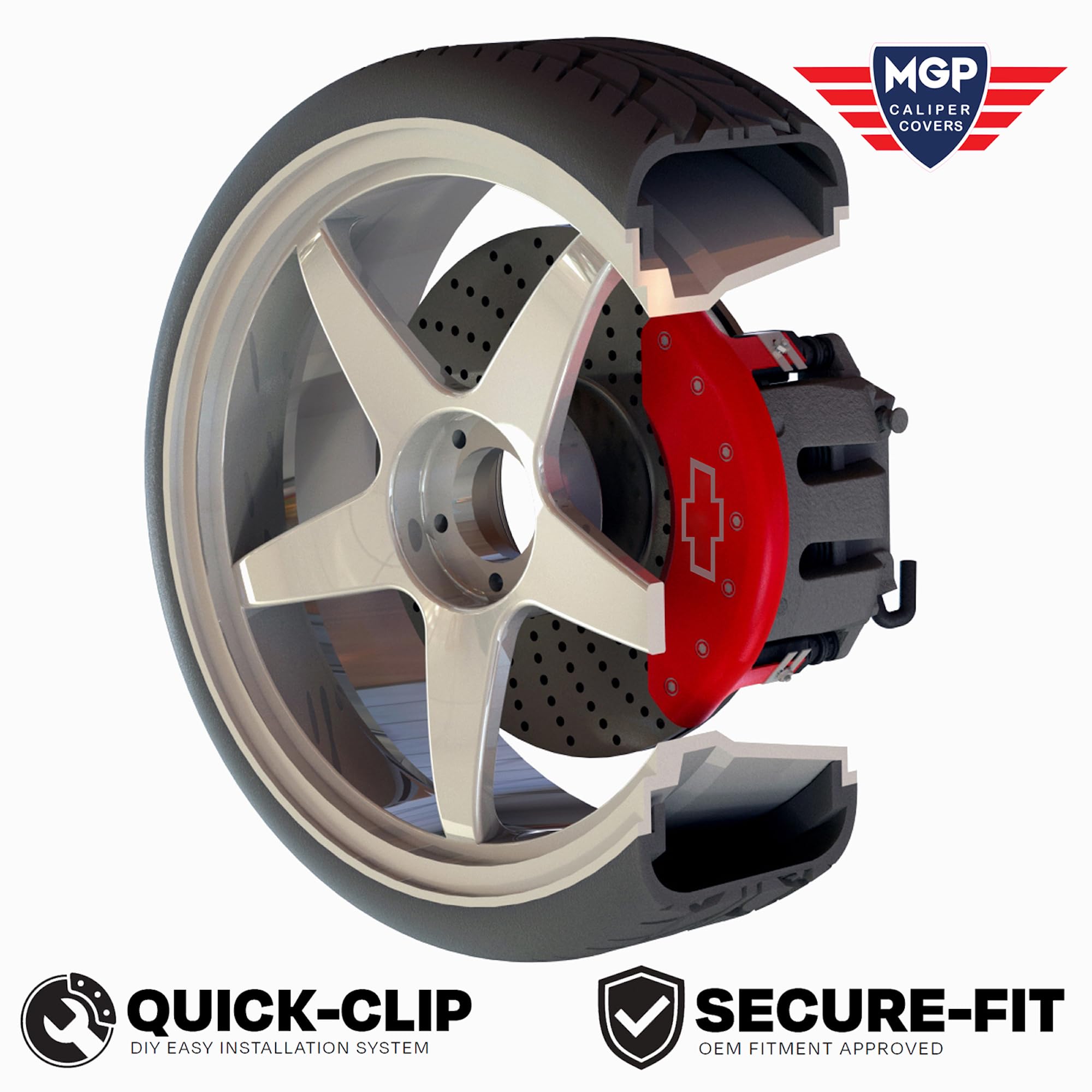 MGP Caliper Covers for 2018-2023 Jeep Wrangler & 2022 Wrangler Unlimited - Front & Rear Brake Caliper Covers (Fits JL Chassis 18-23, Excludes eTorque) - High-Performance Red Covers - Upgrade Your Jeep's Style for Off-Roading & Urban Driving