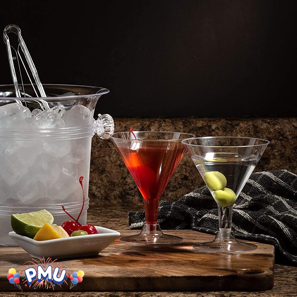 Disposable Plastic Martini Glasses - 10-Pack Reusable Cocktail Cups for Whiskey, Margarita & Home Bar Parties - Clear Drinkware for Entertaining & Events