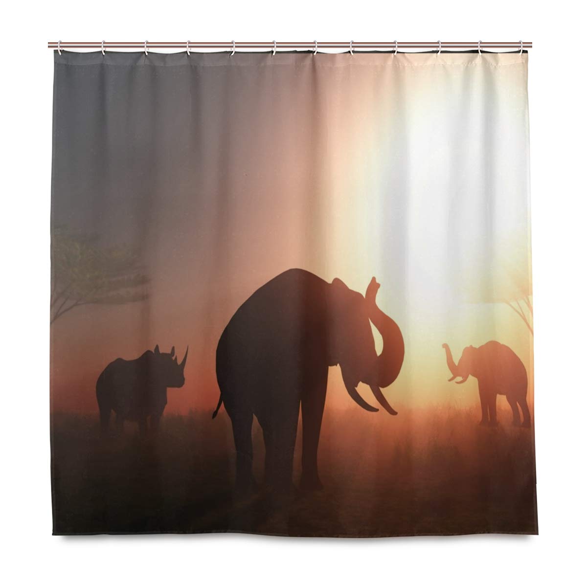 72x72 Elephant Sunset Waterproof Shower Curtain with Hooks - Bathroom Decor for Hotels & Homes | Blocking Fabric Shower Curtain for Bathroom Privacy & Style