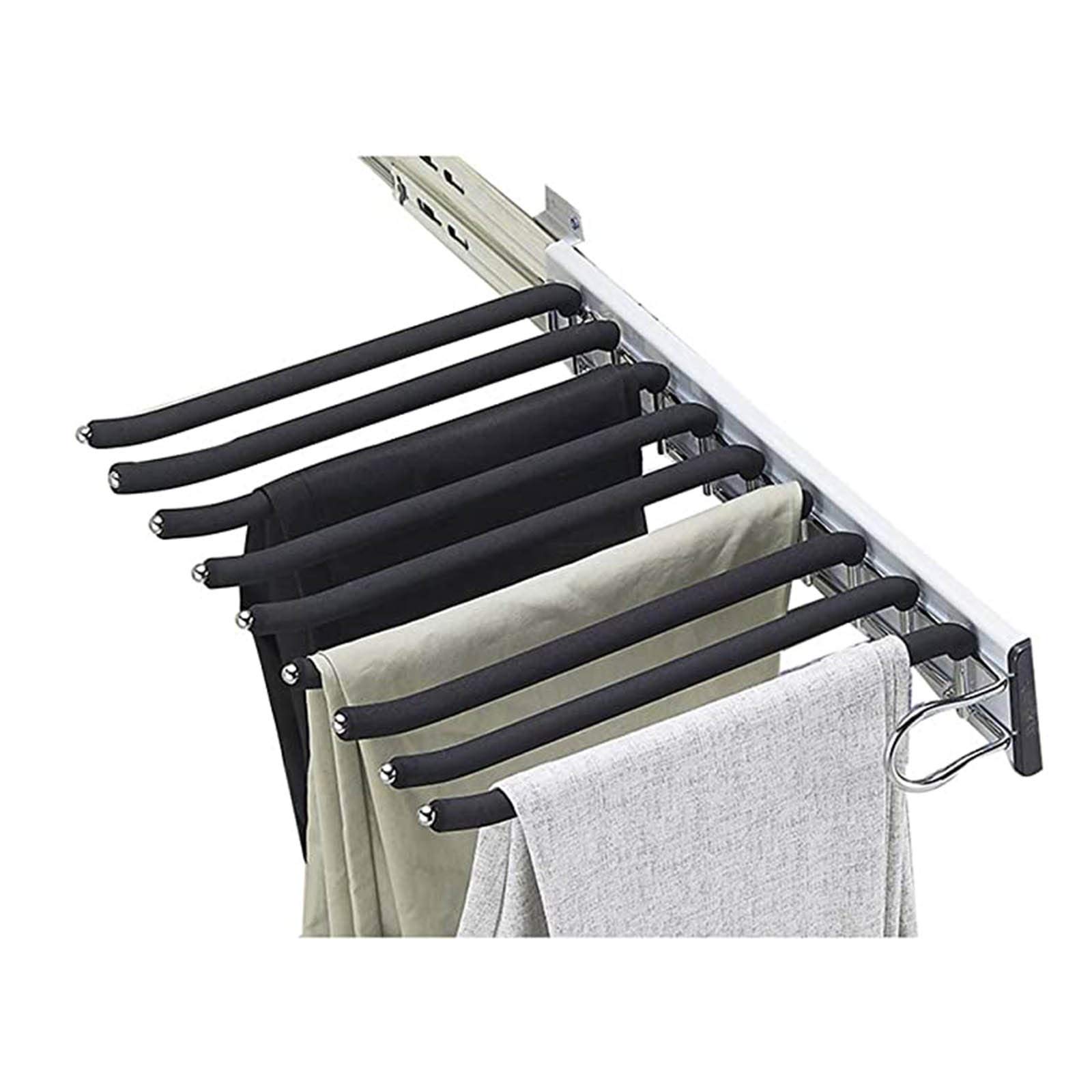 FACC Multifunctional Pull-Out Pants Rack - Durable Space-Saving Closet Organizer for Trousers & Clothes Storage | Non-Slip Black Hanger | Perfect for Small Closets, Bedroom & Laundry Room Organization