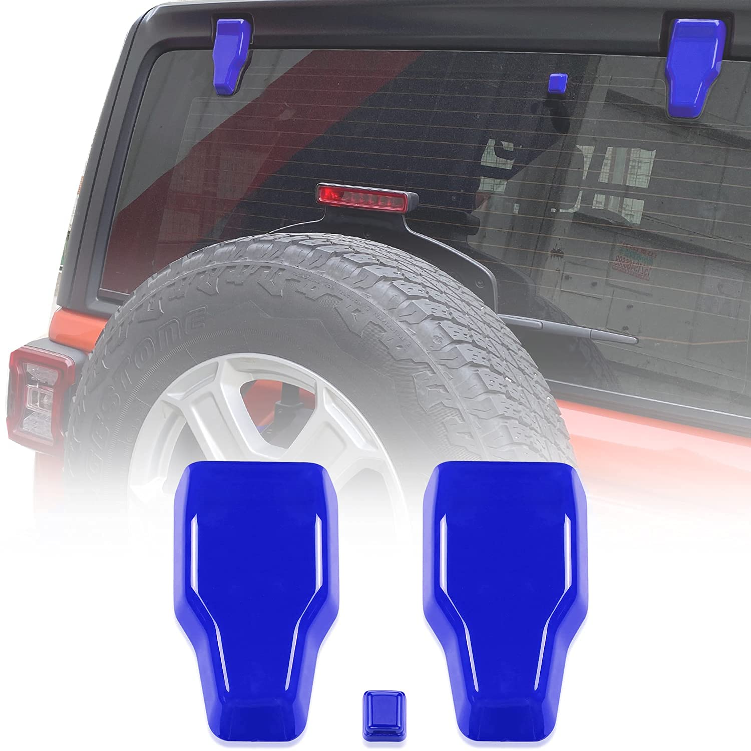 2018-2021 Jeep Wrangler JL ABS Rear Tail Door Window Hinge & Wiper Nozzle Cover Trim - Blue 3Pcs Replacement Accessories for Off-Roading & Car Customization