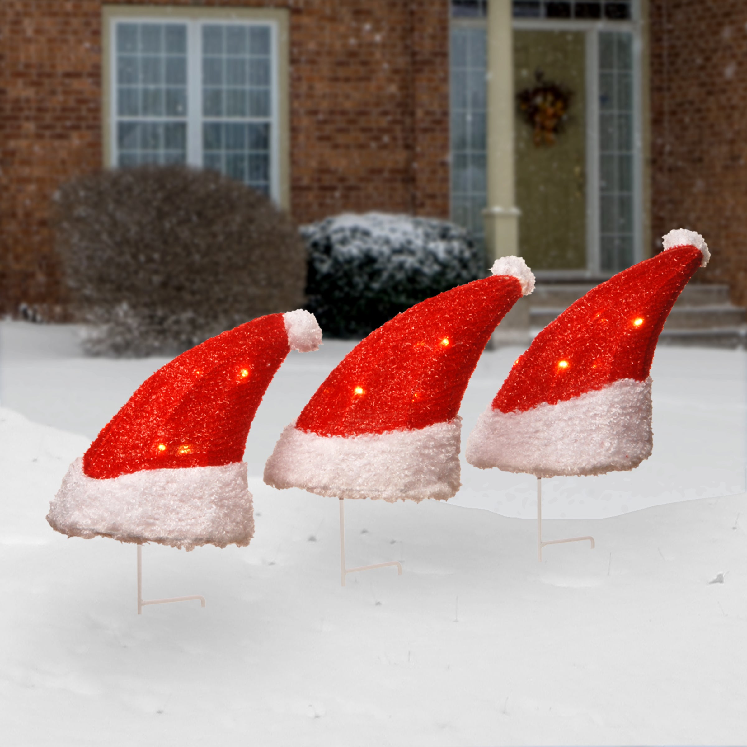 18 Inch 3-Piece Solar-Powered Santa Hats for Outdoor Christmas Decor - Perfect for Lawn, Garden, and Holiday Displays
