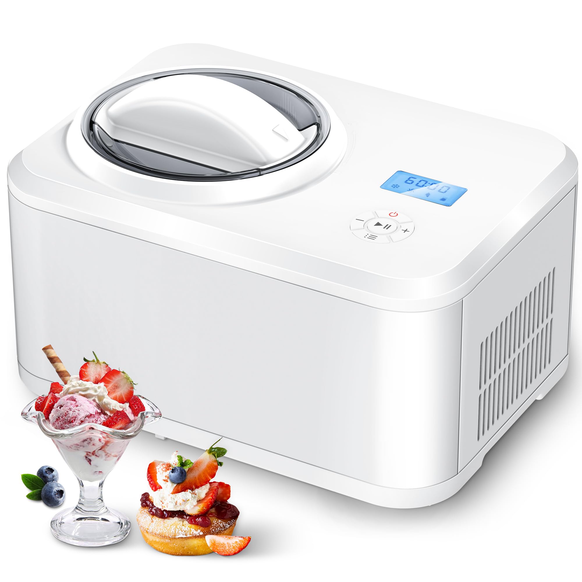 COWSAR 1.6 Quart Automatic Ice Cream Maker with Built-in Compressor - No Pre-Freezing Required, Makes Frozen Yogurt & Sorbet, Keep-Cooling Function, Timer & Easy Clean - Perfect for Home Kitchen, Parties & Dessert Shops