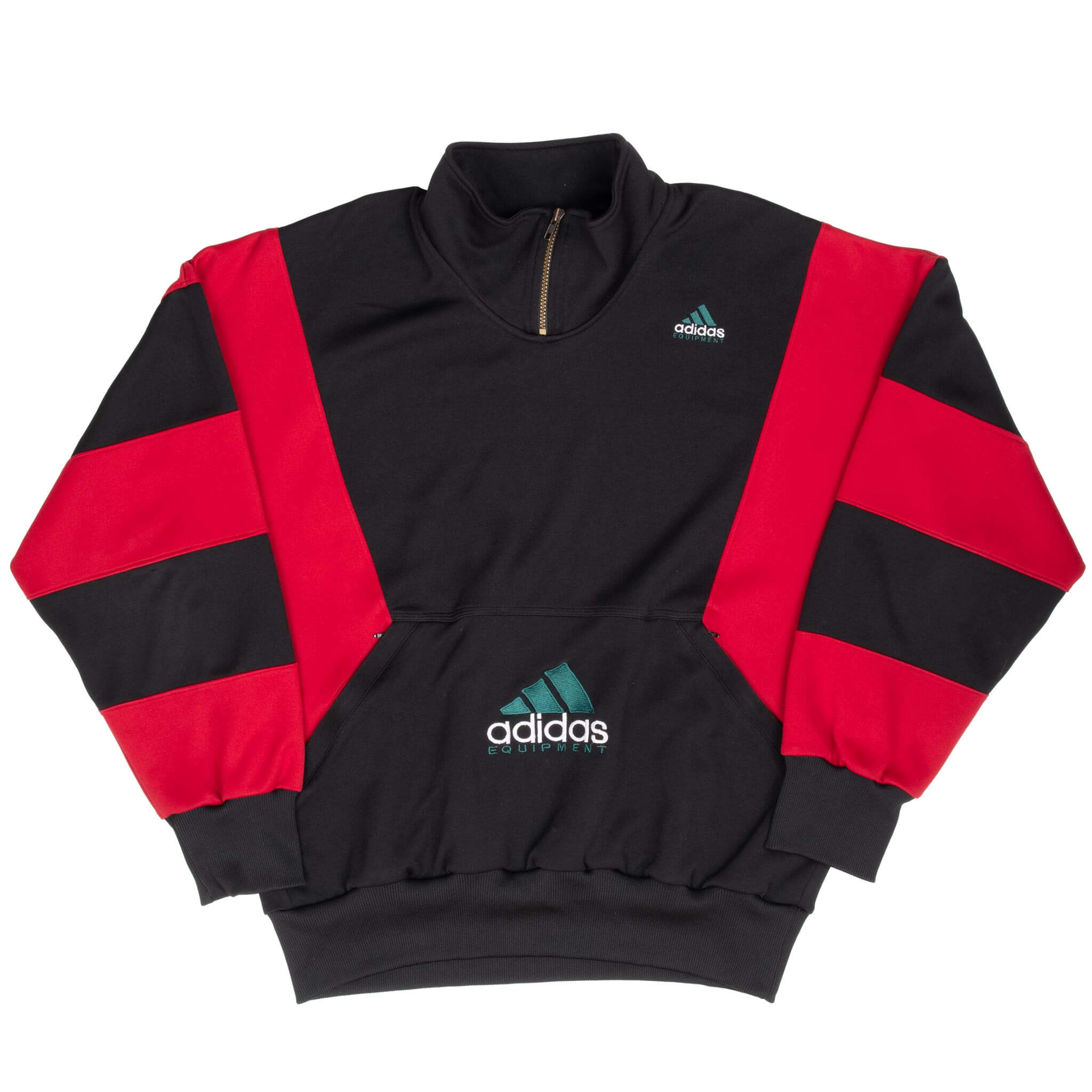 Vintage Adidas Equipment Black & Red Pullover Track Jacket 1990s Large - Retro Athletic Wear for Running, Gym & Street Style Fashion