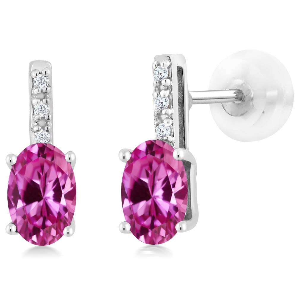 14K White Gold 6x4mm Oval Birthstone & Diamond Stud Earrings for Women | Elegant Gemstone Jewelry Gift for Birthday, Anniversary & Special Occasions