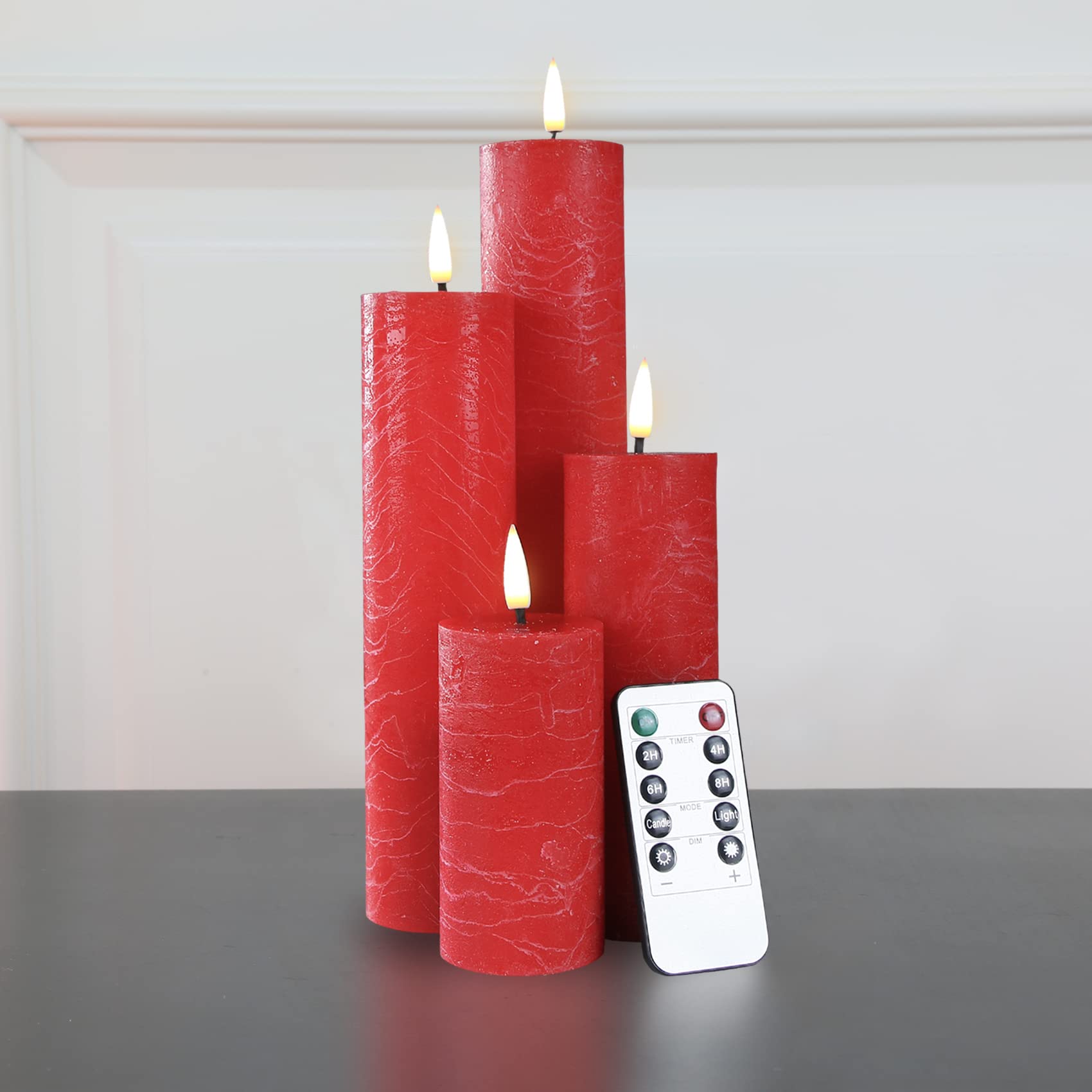 Flameless LED Pillar Candles with Remote - Red Flickering Battery Candles for Christmas Decor, 2