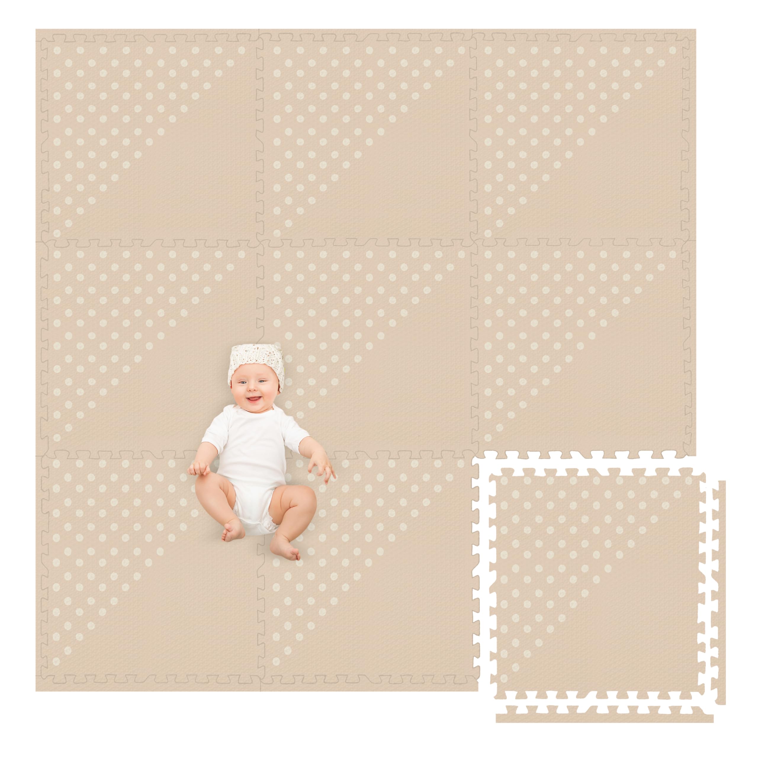 Play Platoon Large 9-Piece Baby Play Mat - 72 x 72 Inch Extra-Thick Interlocking Foam Floor Tiles (24 x 24 Inch Each) - Soft Puzzle Mats for Playroom & Nursery - Neutral Kids Playmat Rug with Triangle Design - Perfect for Crawling, Learning & Safe Playtime
