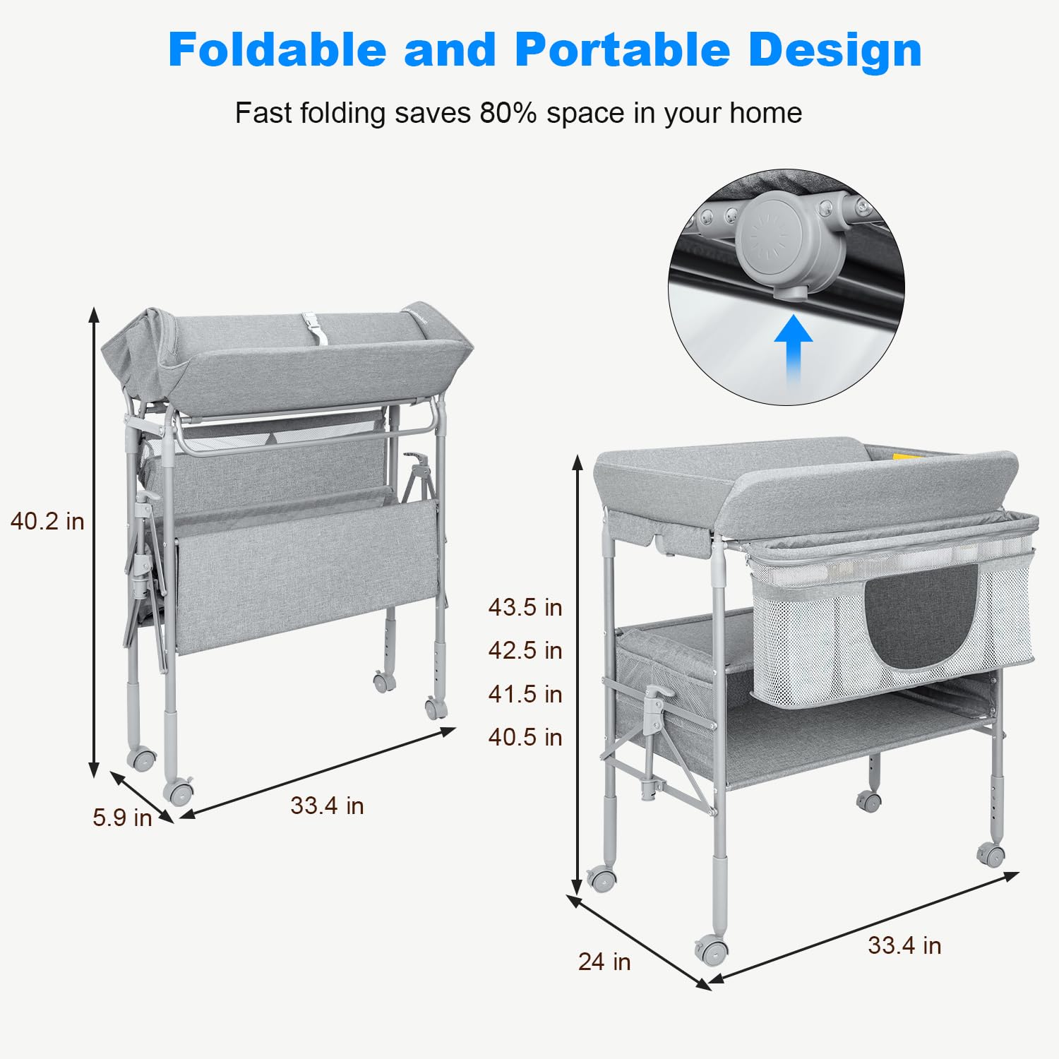Portable Baby Changing Table with 2 Storage Baskets - Adjustable Height Waterproof Diaper Changing Station for Nursery, Travel & Home Use - Folding Mobile Changing Table for Newborns & Infants