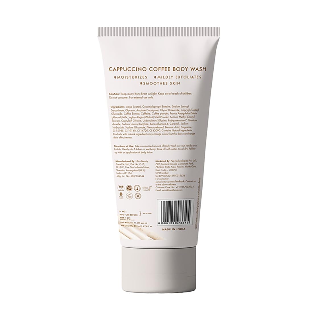 mCaffeine Cappuccino Coffee Body Wash - Energizing & Exfoliating Shower Gel for Smooth Skin - Perfect for Morning Showers & Post-Workout Refreshment