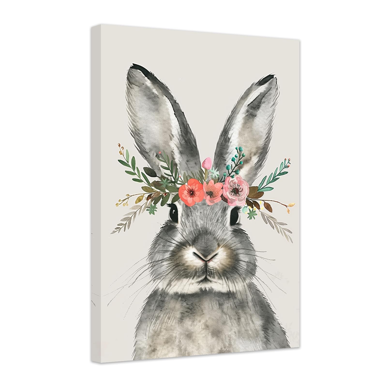 Cute Rabbit Wall Art - Bunny Pictures with Floral Crown, Easter Print Poster for Nursery, Kids Room & Girls Bedroom Decor - Framed Wall Art (24x36 Inches) - Perfect for Easter Gifts, Spring Home Decor & Baby Shower Presents