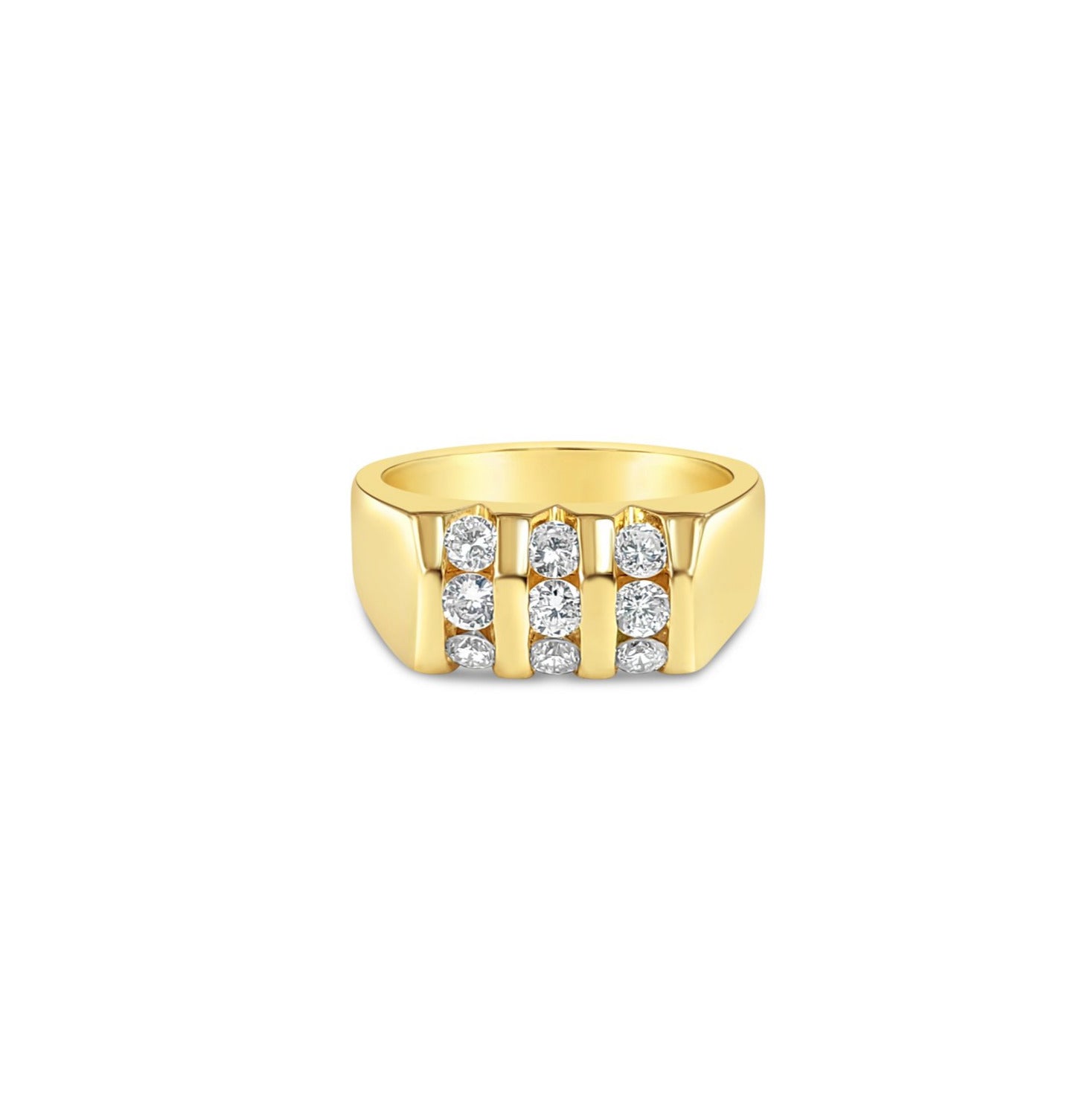 1.00cttw 14k Yellow Gold Curved Nine Stone Men's Diamond Ring for Wedding, Engagement & Anniversary Gifts - Luxury Jewelry for Him