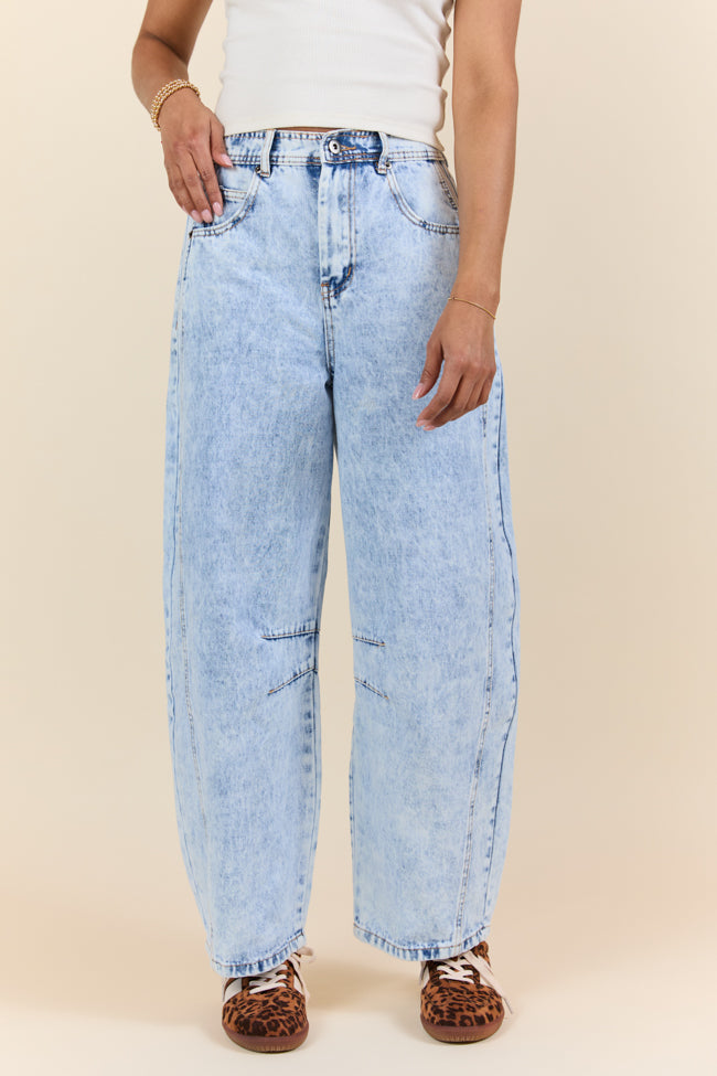 Bella Light Wash Pull On Barrel Jeans for Women - Comfortable Stretch Denim Pants with Elastic Waist, Casual & Chic Style for Everyday Wear, Work, or Weekend Outings