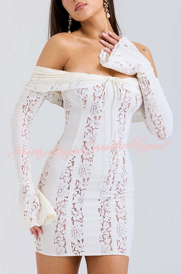 Elegant Solid Color Lace Off-Shoulder Mini Dress - Slim Fit Sexy Party Dress for Women, Perfect for Cocktail Parties, Date Nights & Summer Vacations