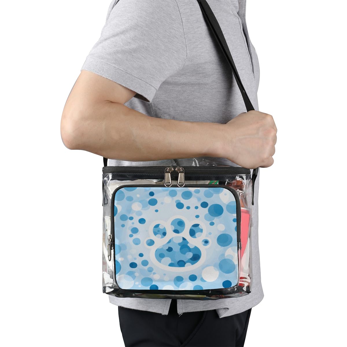 GzLeyigou Unique Blue Bubble Dot Clear Transparent Tote Bag with Handles - Crossbody Shoulder Bag for Lunch, Outdoor Travel, Picnic, Concerts & Sports Events | Stadium Approved Clear Purse for Beach, Shopping, Gym & Daily Use