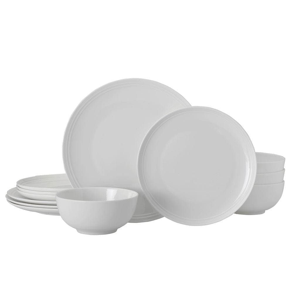 Kyler 12-Piece Dinnerware Set - Porcelain Plates, Bowls & Mugs for 4 People - Elegant Dinnerware for Family Meals, Dinner Parties & Everyday Use