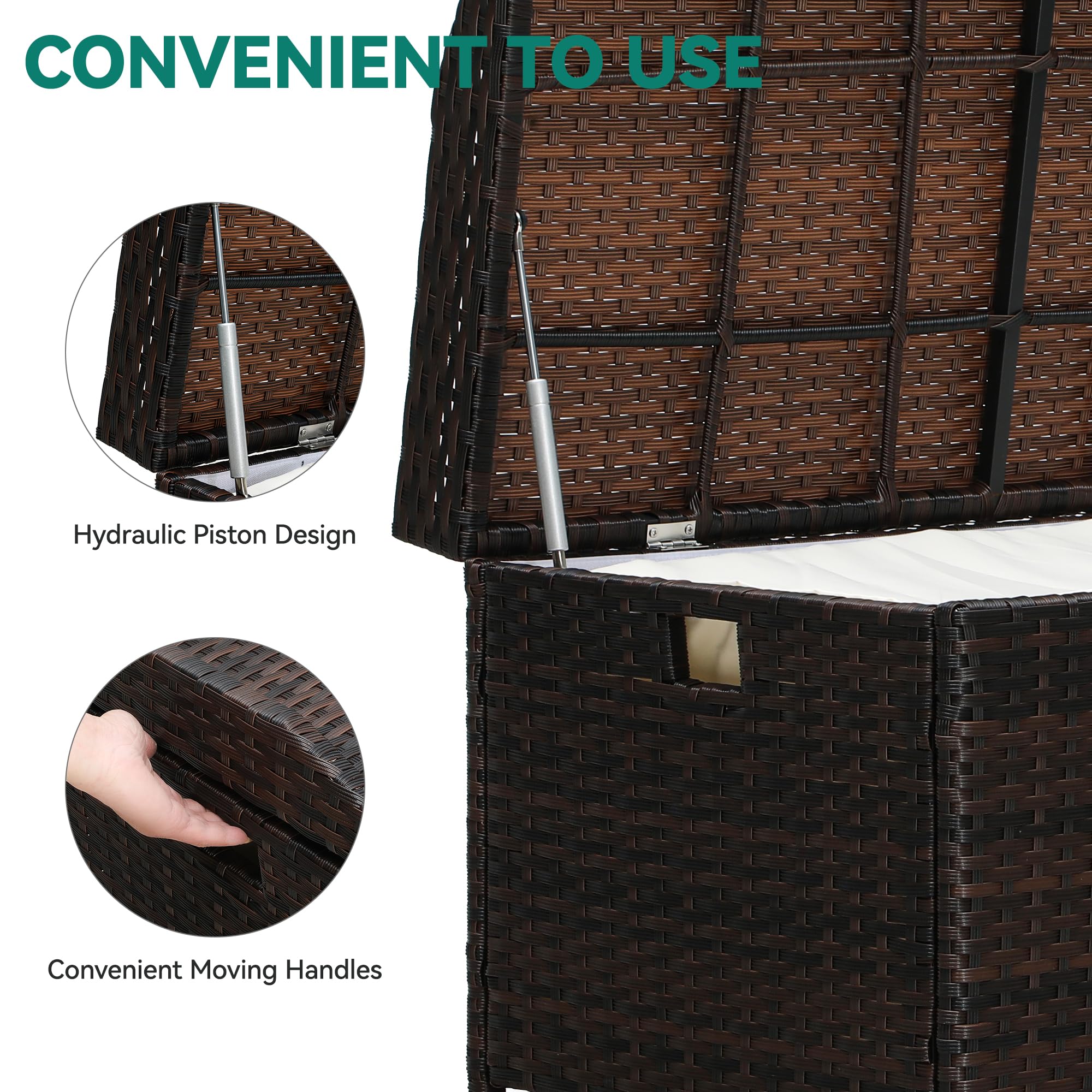 YITAHOME Large Outdoor Wicker Storage Bench Deck Box - PE Rattan Patio Furniture with Convenient Handles & Soft Cushion - Perfect for Patio, Garden, Yard, Lawn, and Outdoor Storage Organization
