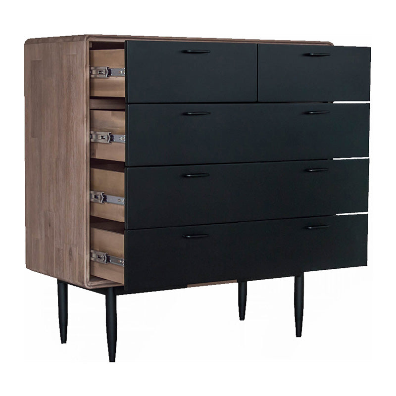 140cm Acacia Solid Wood Binder Tall Sideboard with Sandblast & Black Finish - Perfect for Living Room, Dining Room, and Office Storage