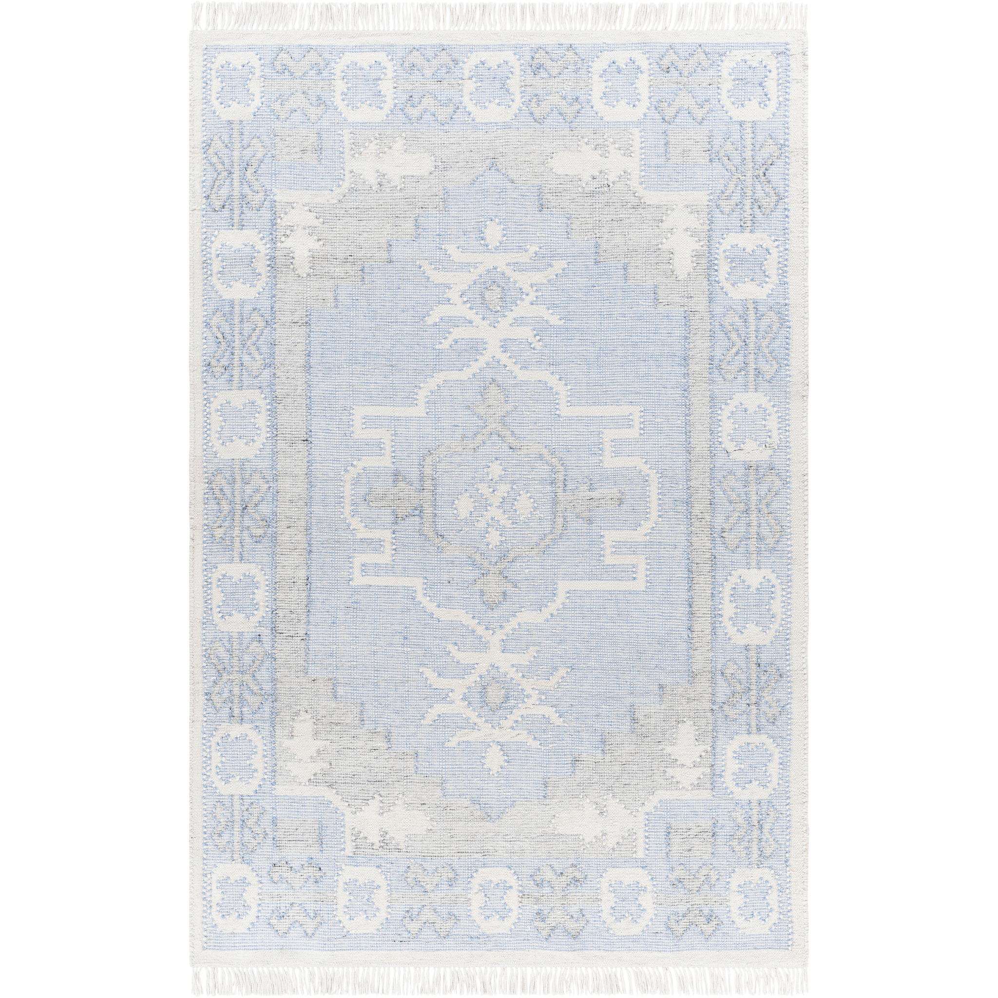 Eco-Friendly Blue & Cream Recycled PET Yarn Area Rug - Multiple Size Options for Living Room, Bedroom & Office Decor