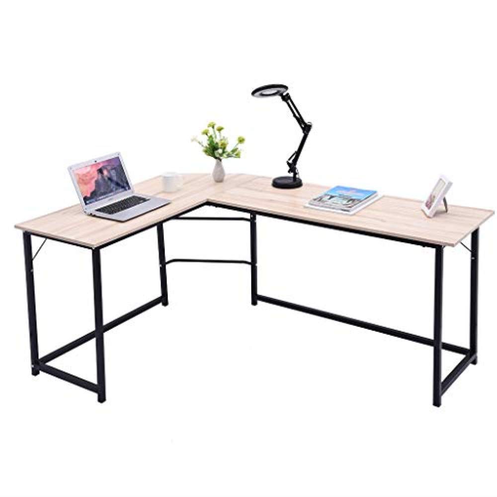Alalaso L-Shaped Corner Desk for Home Office - 55 Inch Computer Desk with Steel Frame & Wooden Tabletop - Perfect for Small Spaces, Gaming Setup & Remote Work