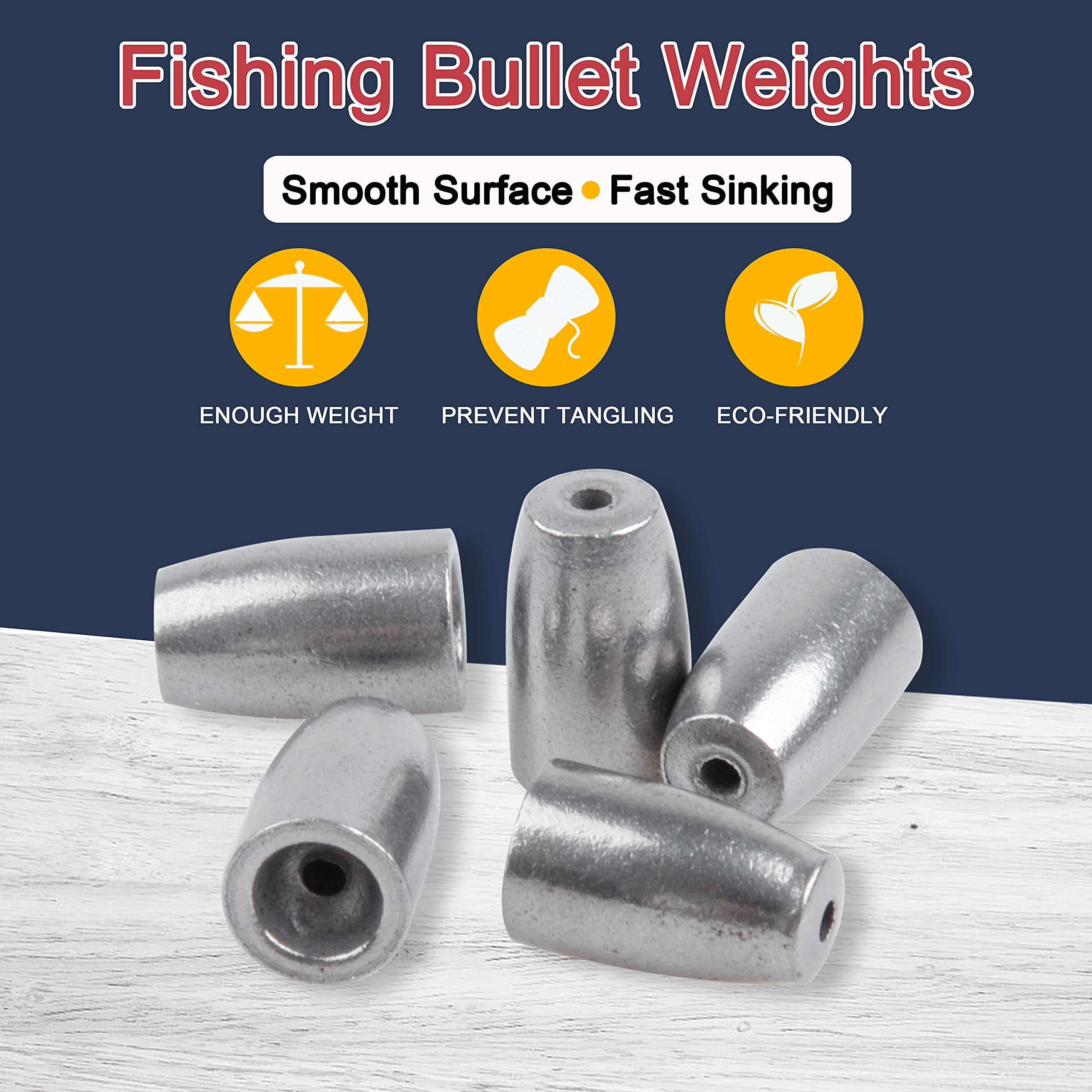 AGOOL 24pcs Iron Bullet Fishing Sinkers - Worm Weights for Bass Fishing, Pitching & Flipping Texas Rigs - Perfect for Freshwater & Saltwater Angling