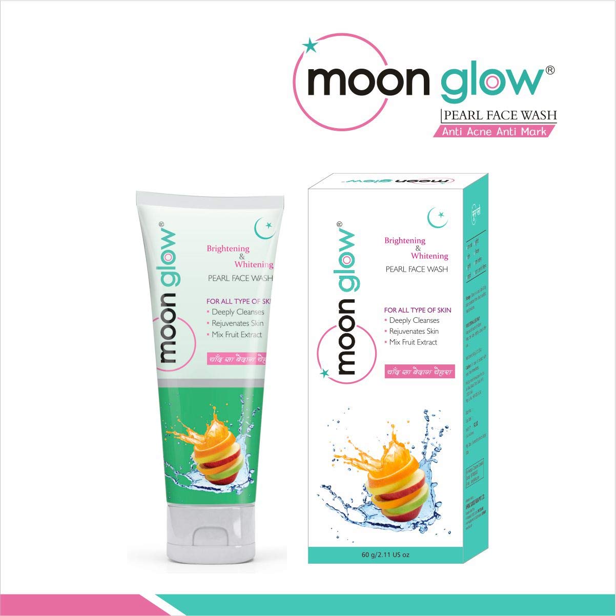 Moon Glow Pearl Face Wash for Acne & Anti-Aging - Reduces Stretch Marks, Dark Circles & Blemishes - Brightening Facial Cleanser (3 x 60g) - Perfect for Daily Skincare Routine & Nighttime Regimen