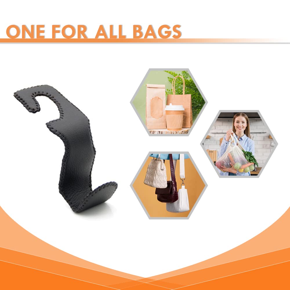 2 Pack Black Leather Car Headrest Hooks - Heavy Duty Purse Holder & Back Seat Hanger for Handbags, Groceries, Shopping Bags - Perfect Vehicle Storage Organizer for SUVs, Sedans & Trucks
