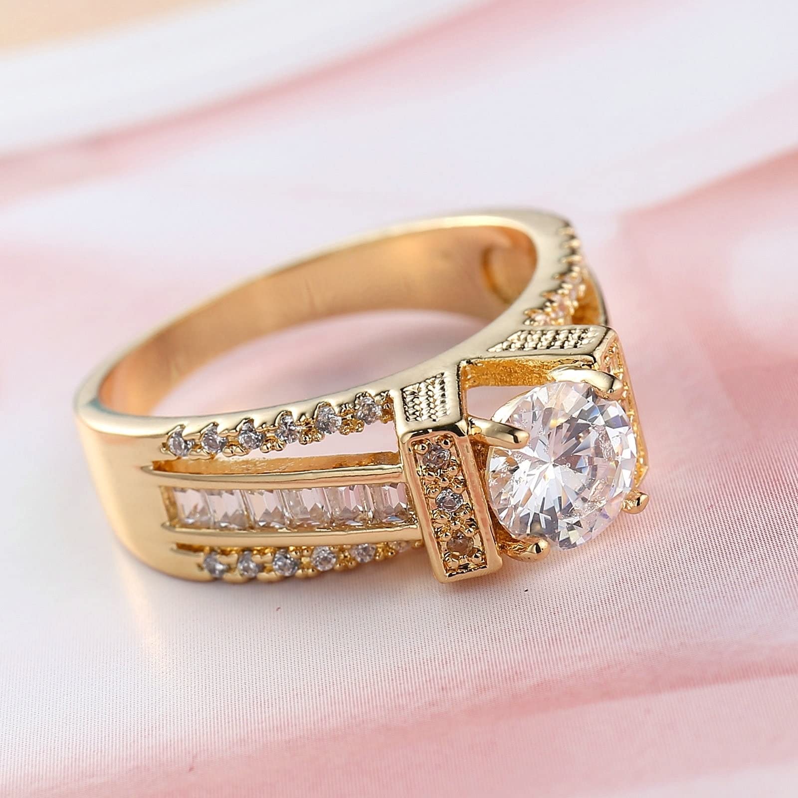 Affordable Gold Plated Cubic Zirconia V-Shaped Wedding Rings for Women - Elegant Engagement & Bridal Jewelry Set - Perfect for Proposals, Anniversaries & Special Occasions