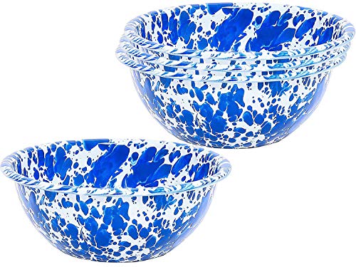 Blue Marble Enamelware Bowls - Set of 4 for Cereal, Salad, Soup & Desserts | Durable & Stylish Kitchenware for Home, Camping & Picnics