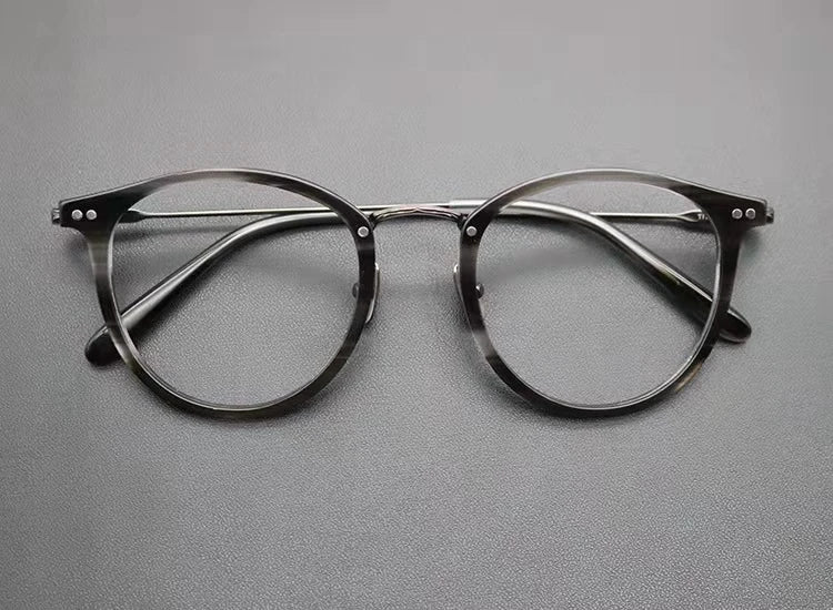 Aimee Unisex Full Rim Round Acetate Titanium Eyeglasses 14546 - Lightweight & Durable Frame for Men & Women - Perfect for Reading, Work, and Everyday Wear