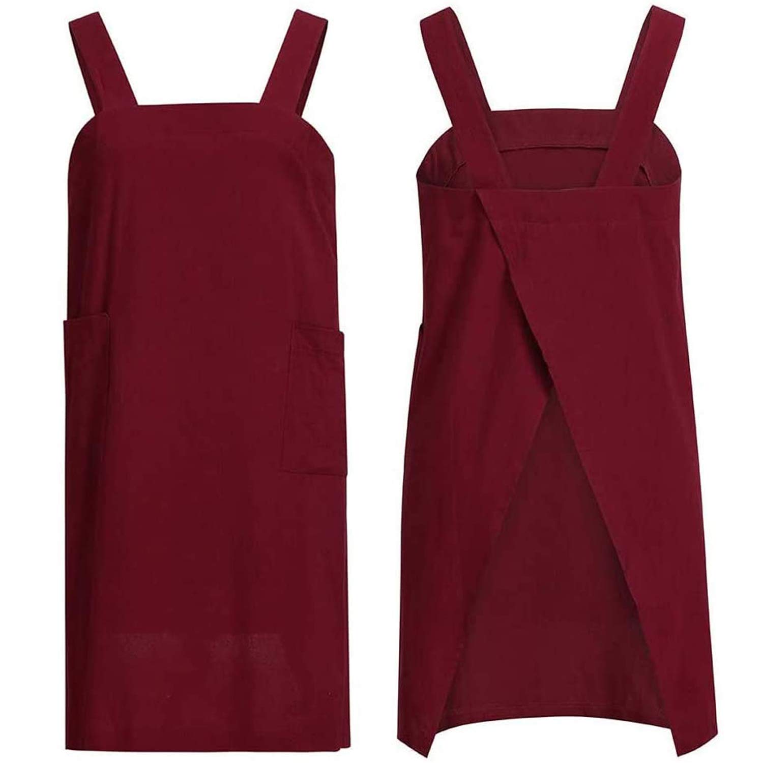 Premium Cotton Linen Cross Back Apron for Women - Adjustable with Pockets - Baking, Cooking & Kitchen Essentials - Perfect for Chefs, Home Cooks & BBQ Parties